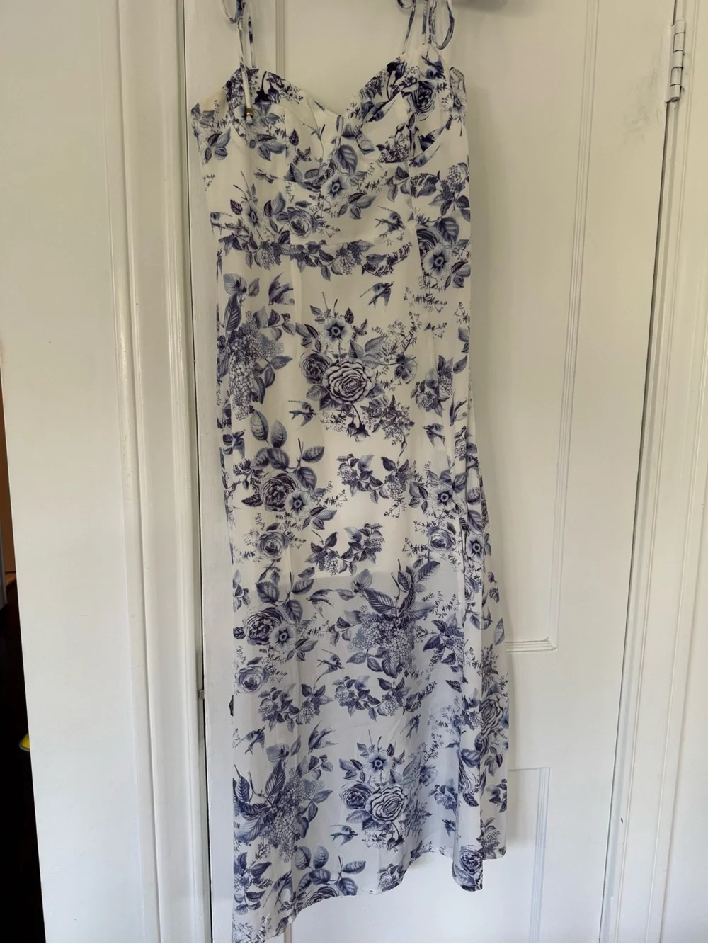 Petal & Pup White and Blue Floral Tie-Shoulder Midi Dress - Picture 2 of 8
